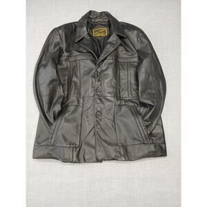 Raffaelo Leather Jacket Mens 42 Black Vintage Car Coat 100% Genuine Leather
